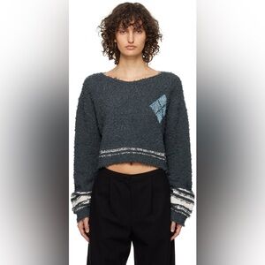 TheOpen Product Navy ARGYLE CROPPED KNIT PULLOVER
